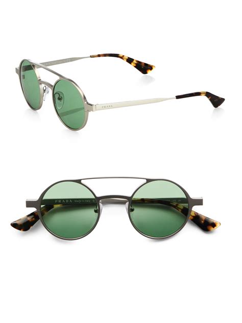 prada round silver sunglasses|prada round sunglasses men.